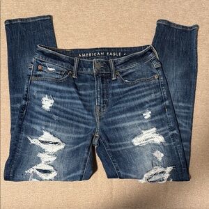 American Eagle Outfitters Women's Ripped Dark Blue Skinny Jeans